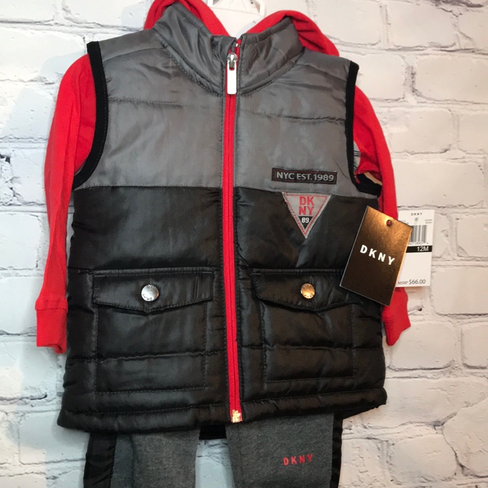 NWT DKNY Boy’s 12M Puffer Vest Hoodie 3pc Set - Picture 3 of 13